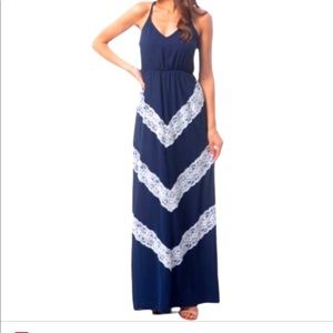 Judith March Navy maxi dress with lace chevron Sz Large